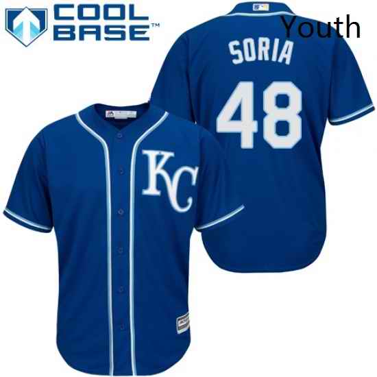 Youth Majestic Kansas City Royals 48 Joakim Soria Authentic Blue Alternate 2 Cool Base MLB Jersey
